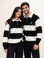 سويت شيرت بولو مقلم بتصميم عصري للجنسين | 5 ألوان