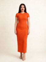 ⁦فستان بيزك ضيق مضلع بأكمام قصيرة | 5 ألوان⁩ - الصورة ⁦5⁩